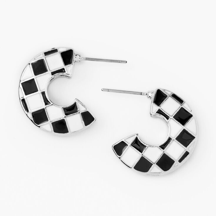 Black &amp; White 25MM Checkered Hoop Earrings,