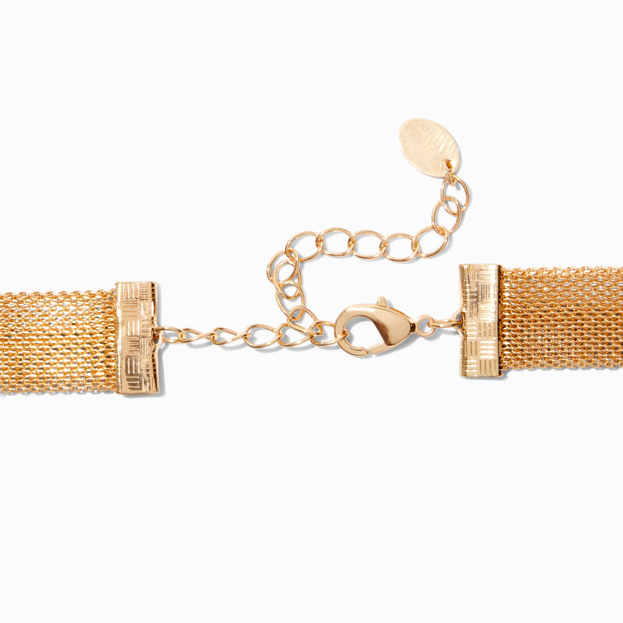 Gold-tone Filigree Flower Choker Necklace ,