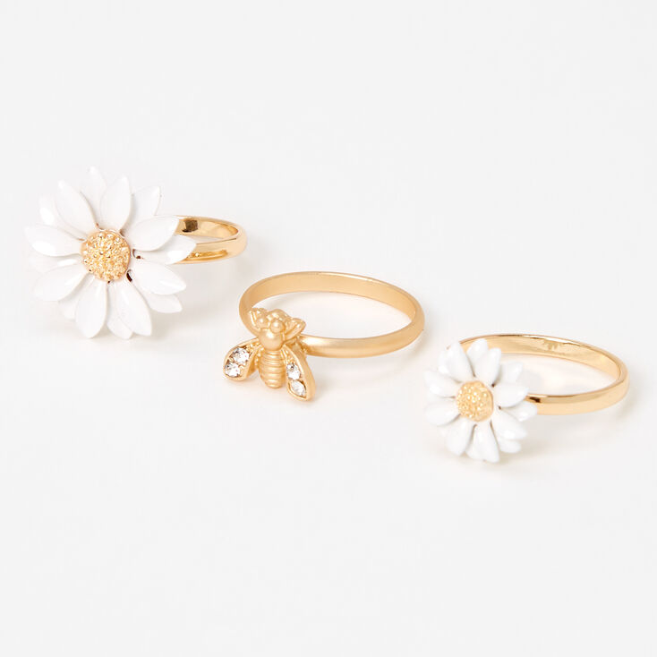 Gold Daisy Bee Mixed Rings - 3 Pack,