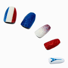 Bastille Day French Flag Squareletto Press On Faux Nail Set - 24 Pack,