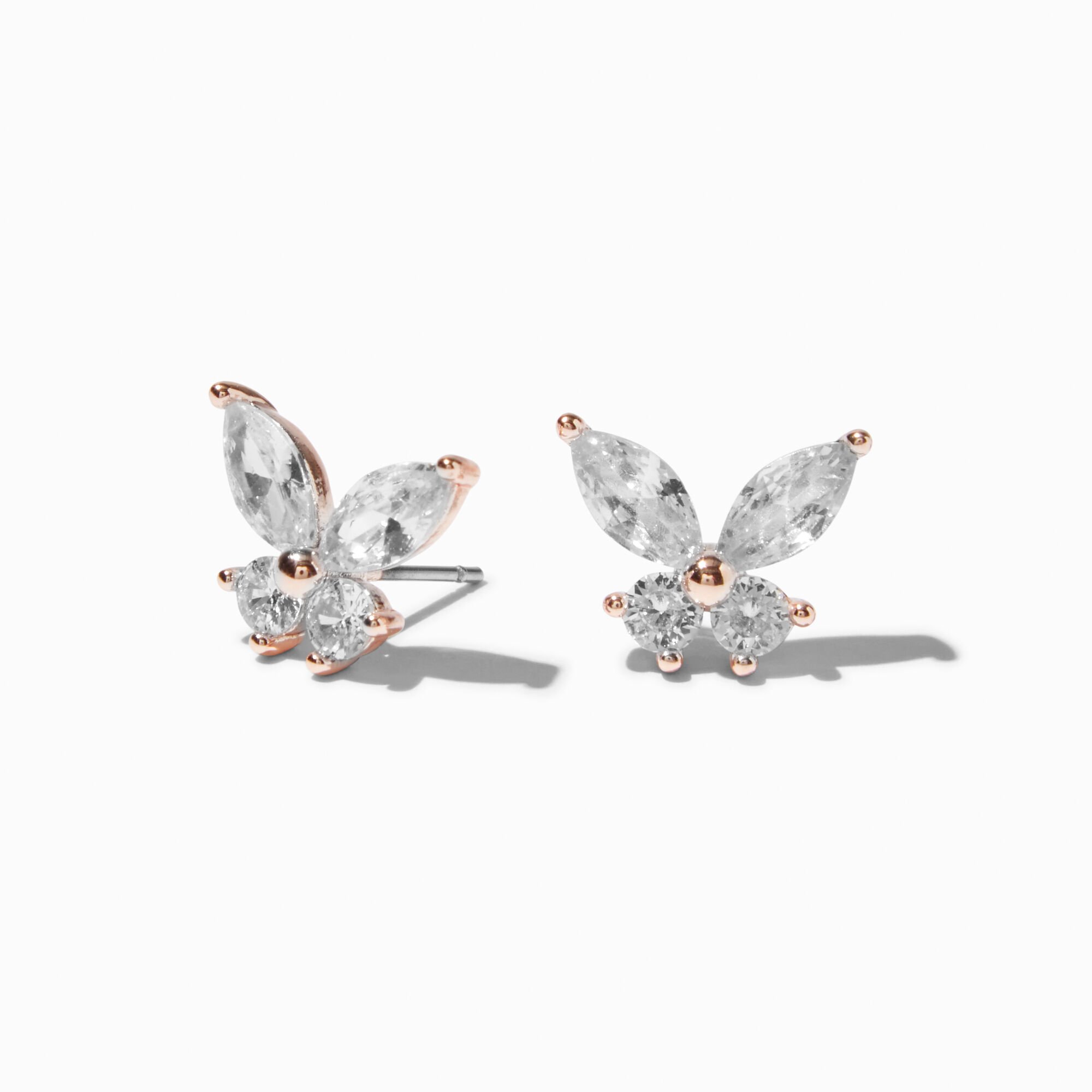 View Claires Cubic Zirconia Butterfly Stud Earrings Tone Rose Gold information