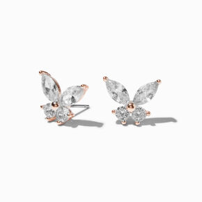 Cubic Zirconia Butterfly Stud Earrings - Rose Gold-tone,