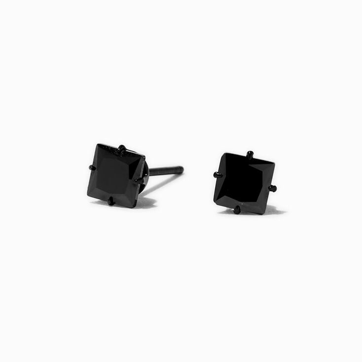 Black Titanium Cubic Zirconia 5MM Square Stud Earrings