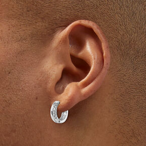 Silver-tone Cubic Zirconia 10mm Pav&eacute; Double Clicker Hoop Earrings,