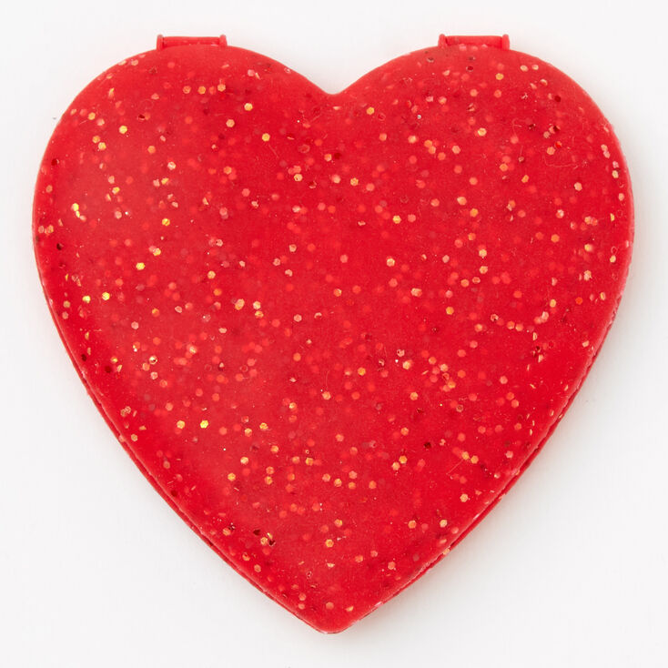 Silicone Glitter Heart Compact Mirror - Red,