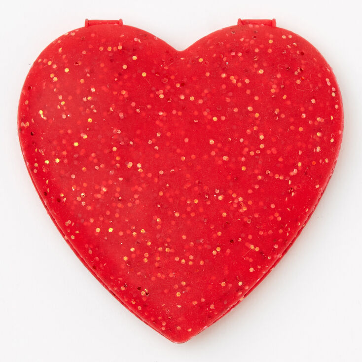 Claire's Miroir compact en forme de cœur pailleté en silicone - Rouge