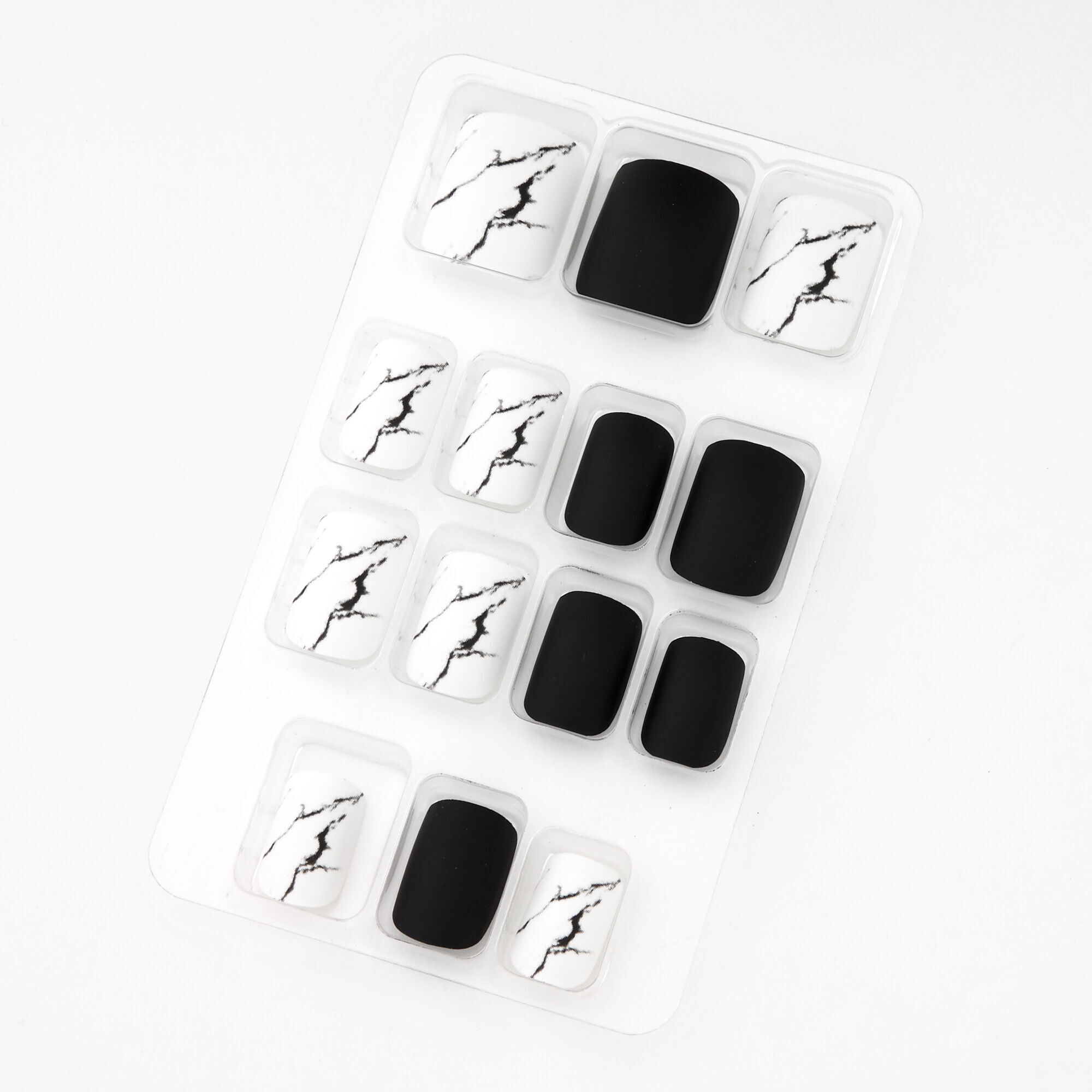 Lot de faux ongles autocollants carrés mats et effet marbré - Noir, lot de 24,