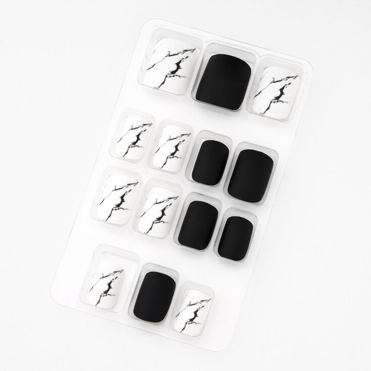 Matte &amp; Marble Square Press On Faux Nail Set - Black, 24 Pack,