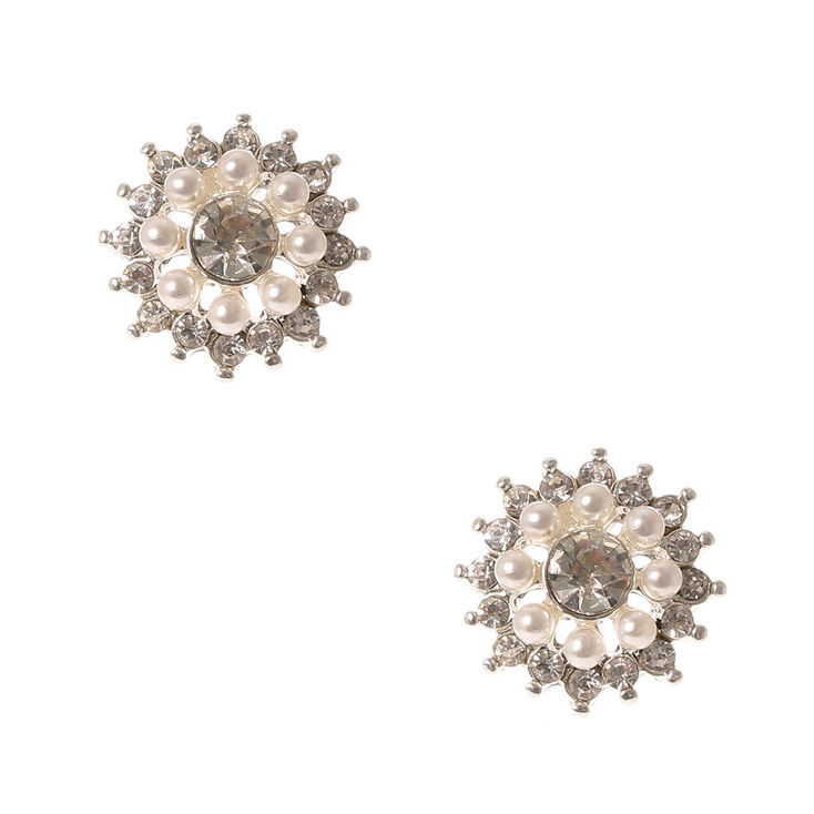 Pearl & Crystal Flower Stud Earrings | Claire's US