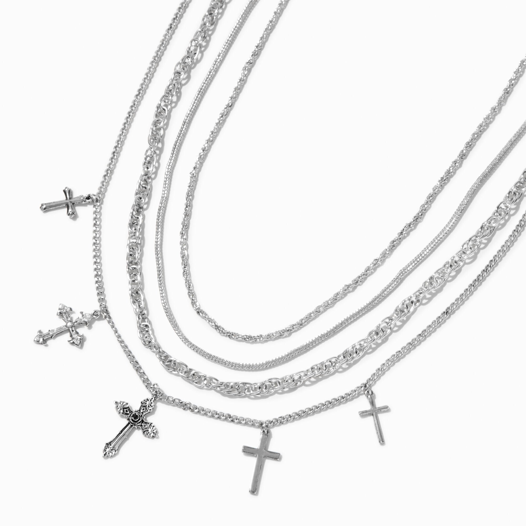 View Claires Tone Cross Charms MultiStrand Necklace Silver information