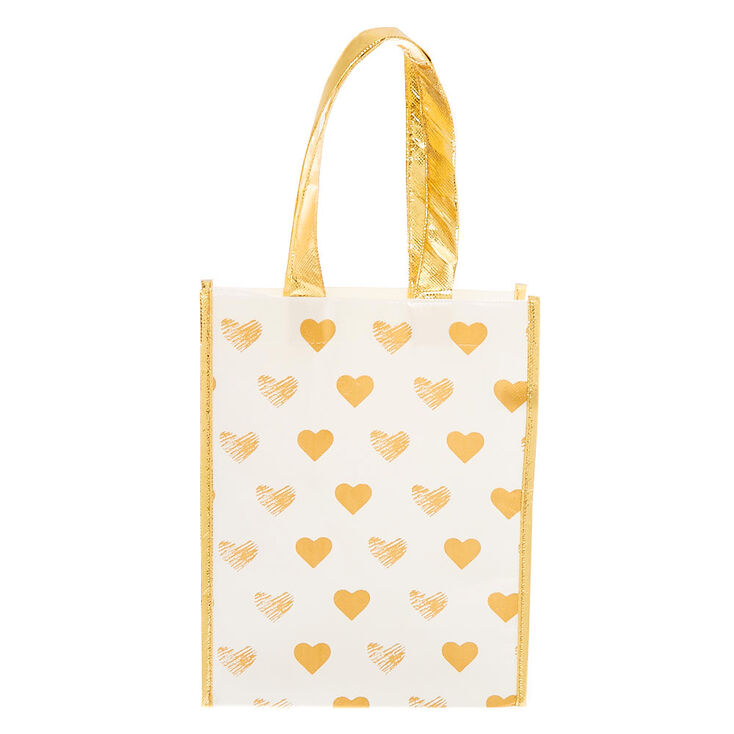 Golden Hearts Reusable Tote Bag - White,