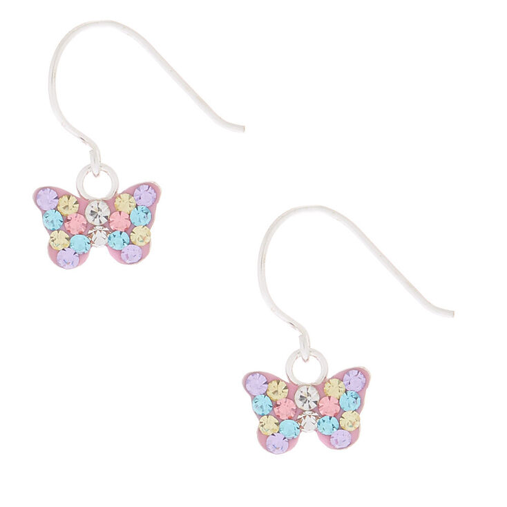 Sterling Silver Pastel Butterfly Drop Earrings,
