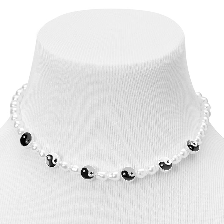 Yin Yang Beaded Pearl Choker Necklace,