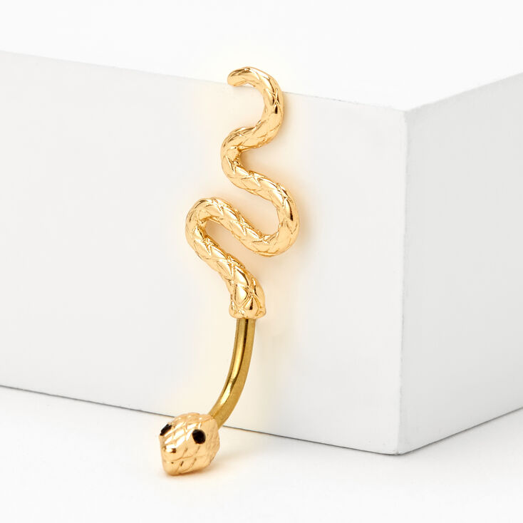 Gold-tone Stainless Steel Slithering Snake 14G Belly Bar,