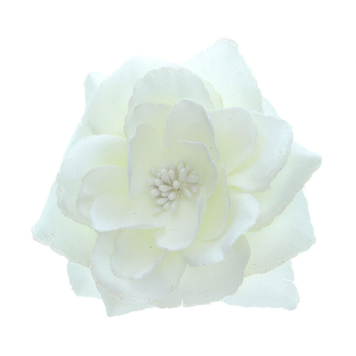 Grande barrette florale paillet&eacute;e - Cr&egrave;me,
