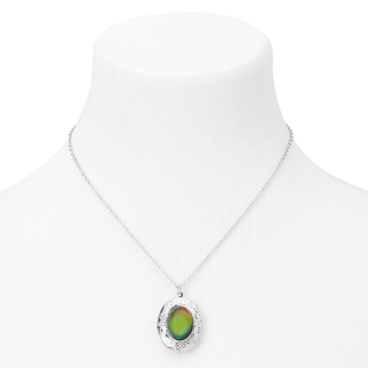 Silver Mood Oval Locket Pendant Necklace,