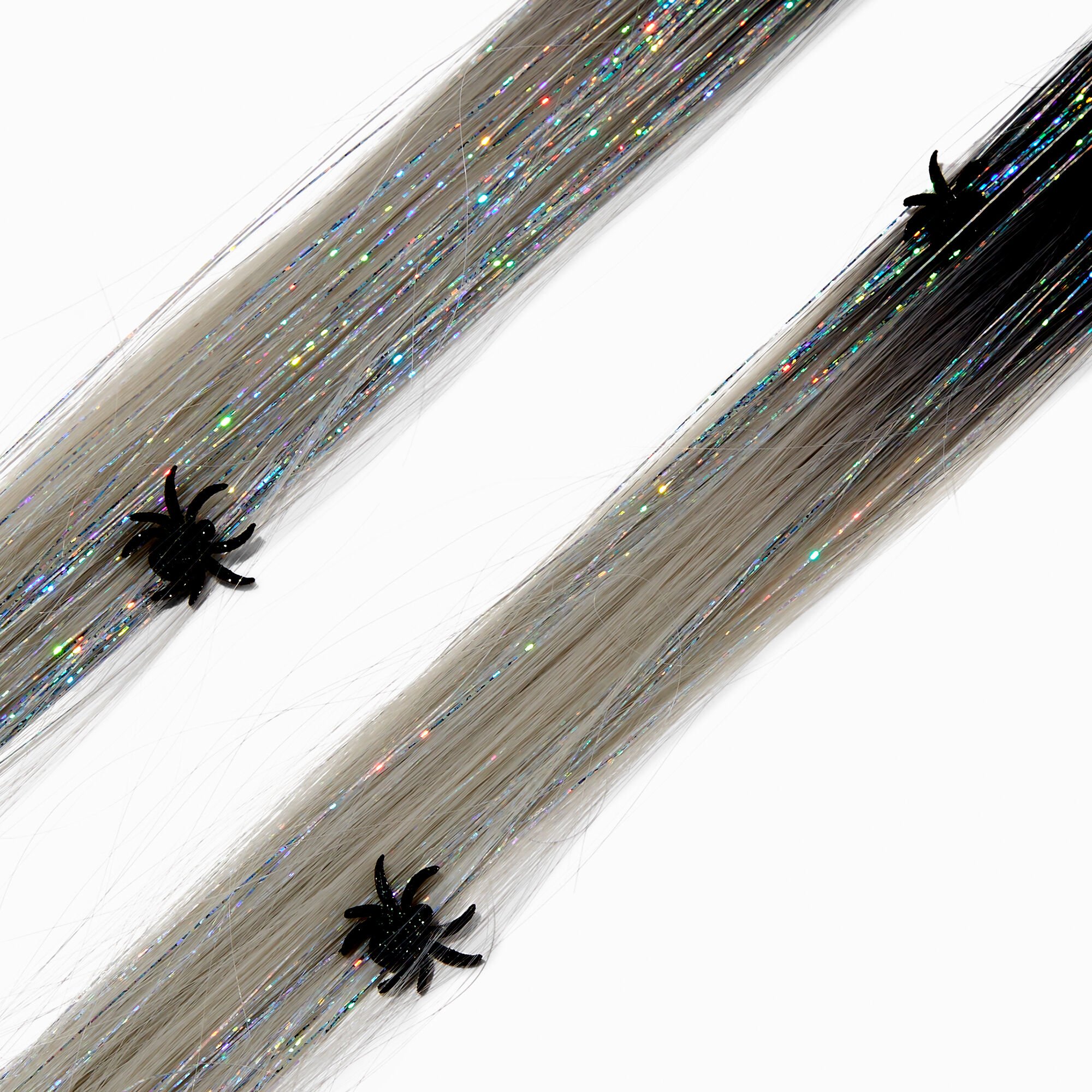 Mini Spiders & Tinsel Halloween Faux Hair Clip In Extensions - 2 Pack,