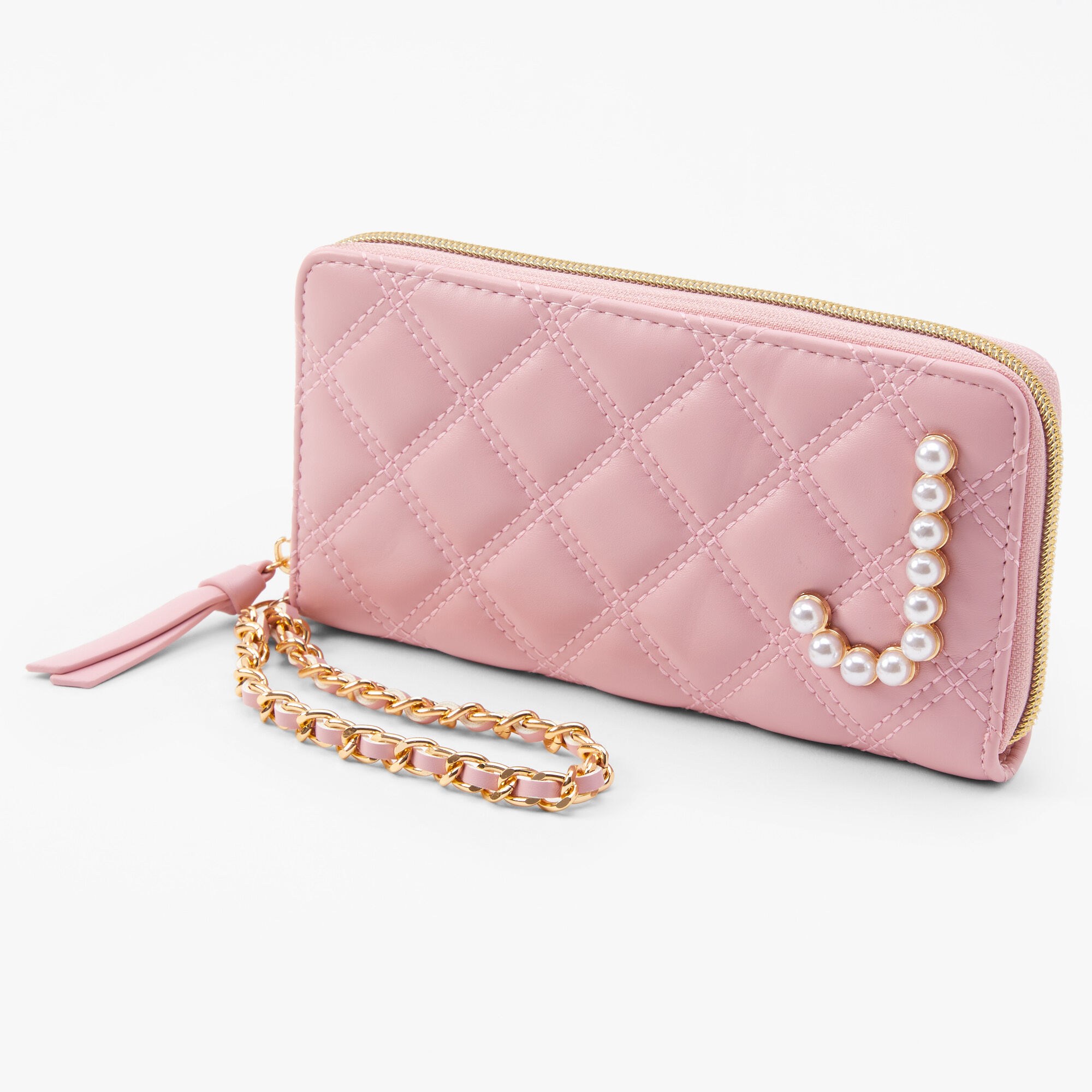 Claire's Pochette poignet à initiale avec perles d’imitation - Rose, J