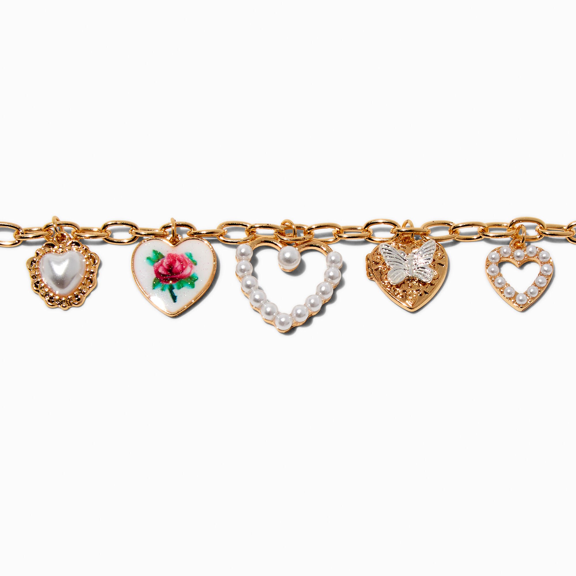 Gold-tone Uptown Heart Charm Bracelet,
