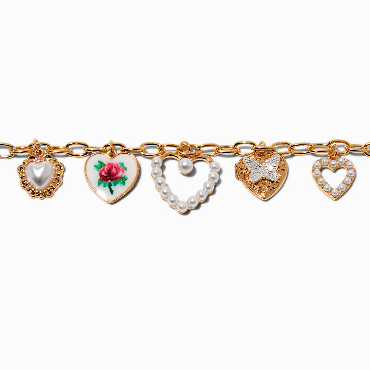 Gold-tone Uptown Heart Charm Bracelet,