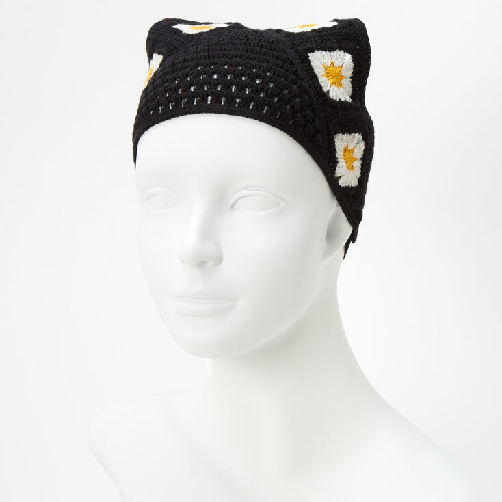 Floral Crochet Black Head Scarf,