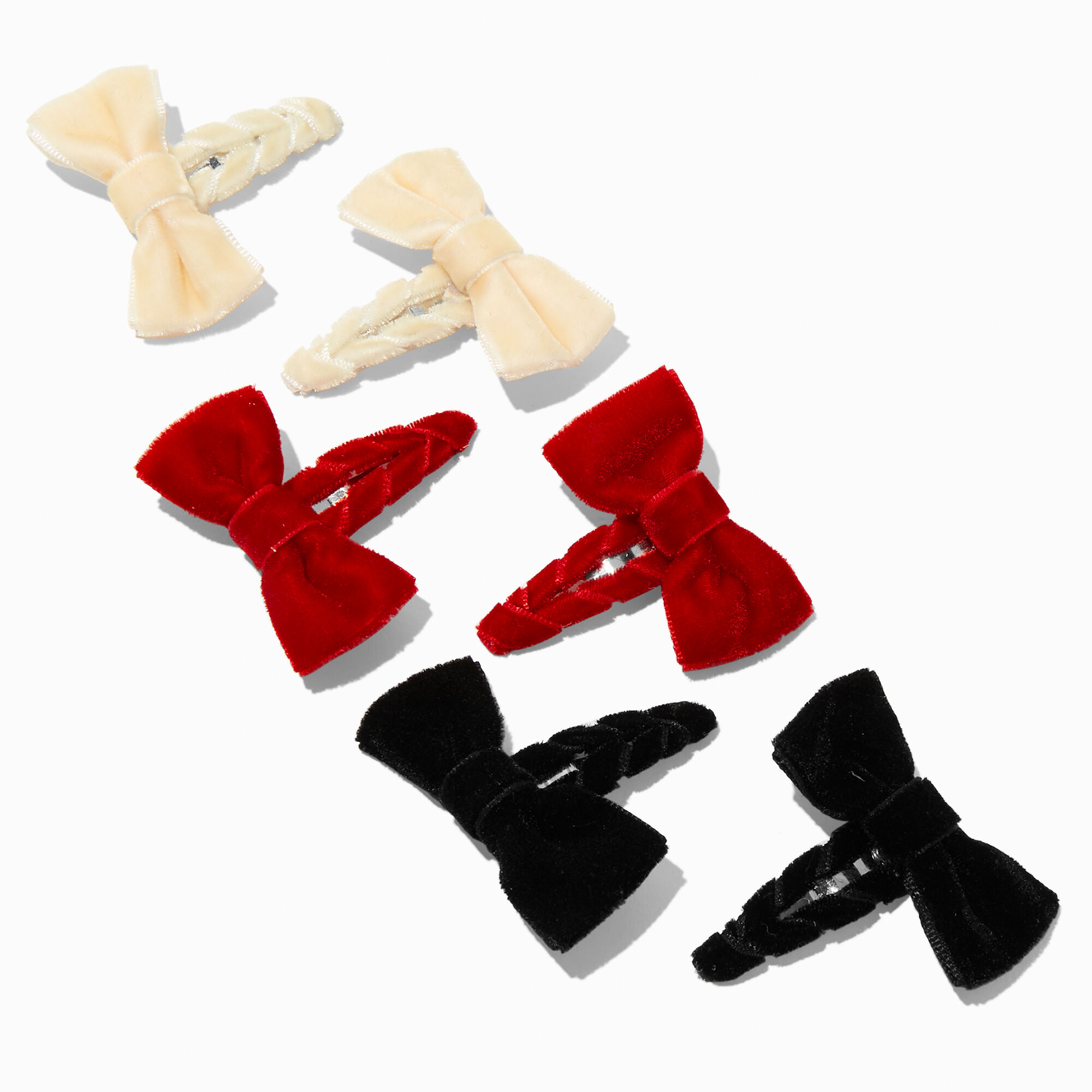 Claire's Club Holiday Velvet Bow Snap Hair Clips - 6 Pack,