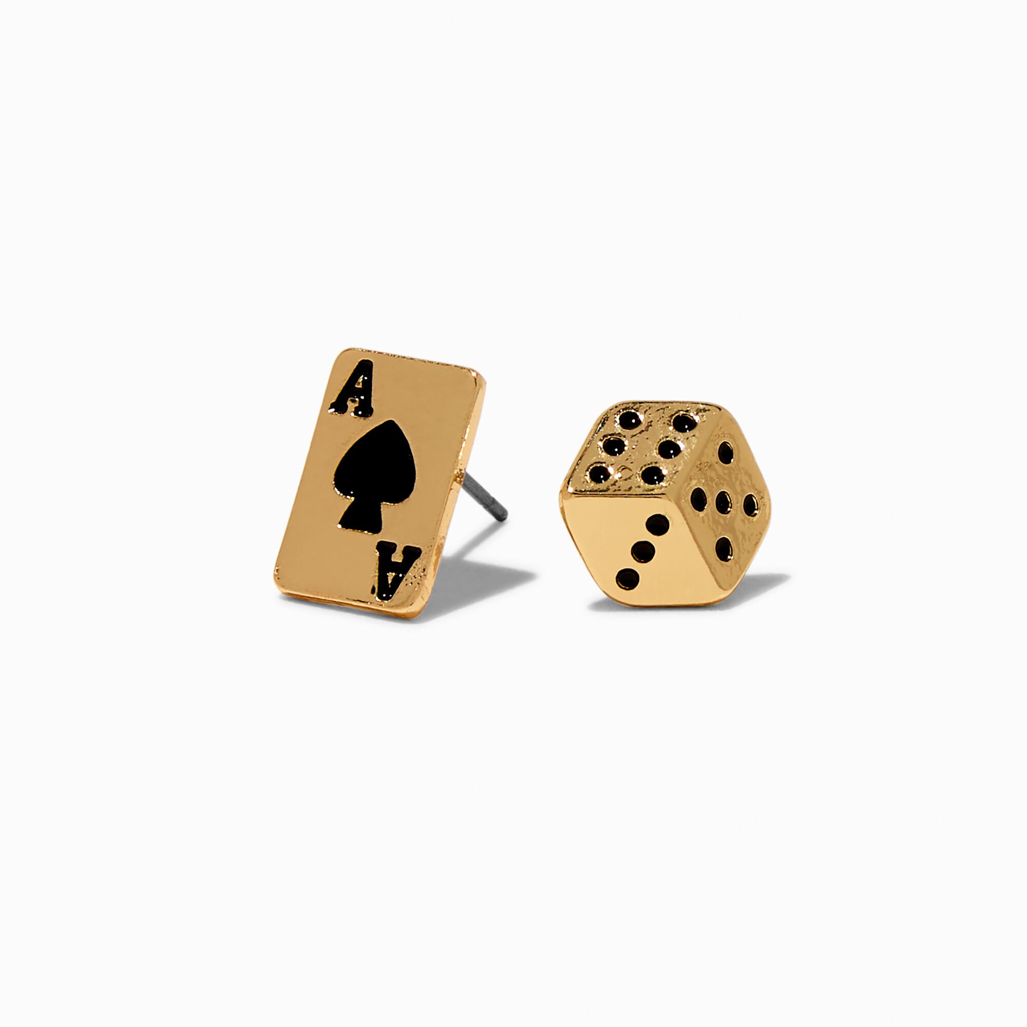 Playing Card & Dice Gold-tone Stud Earrings,