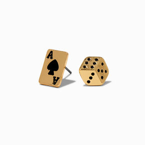Playing Card &amp; Dice Gold-tone Stud Earrings,