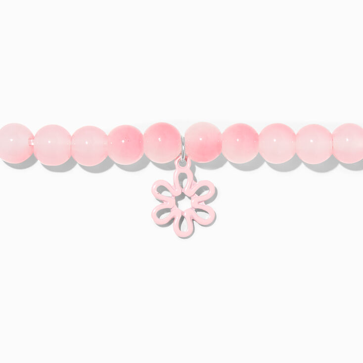 Pink Daisy Stretch Beaded Bracelet,