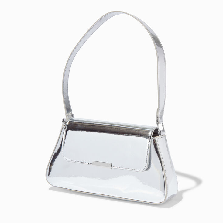Mirrored Silver Baguette Shoulder Bag,