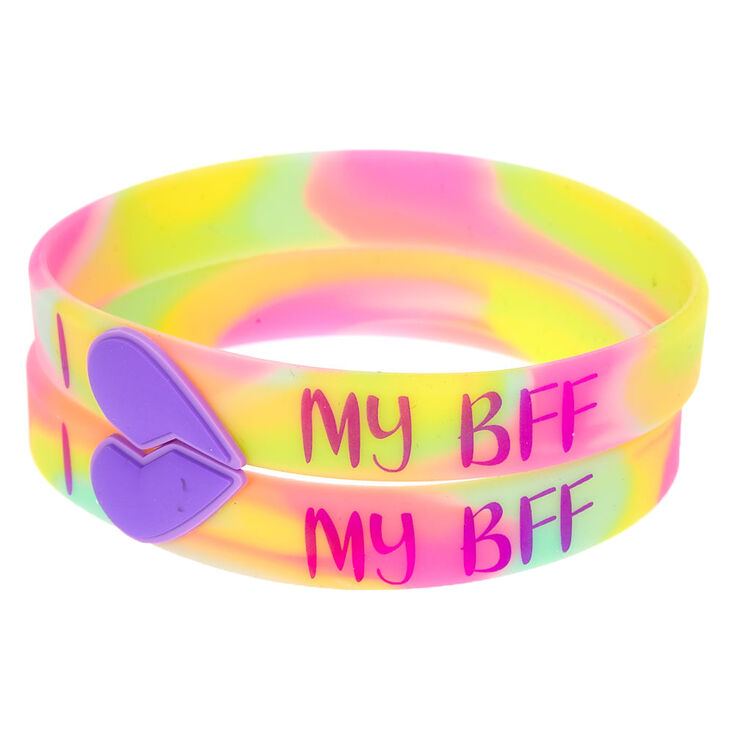 Lot de 2 bracelets best friends &laquo;&nbsp;I Heart my BFF&nbsp;&raquo; effet tie-dye,