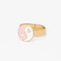 Rose Gold Pink Heart Yin Yang Round Adjustable Ring,