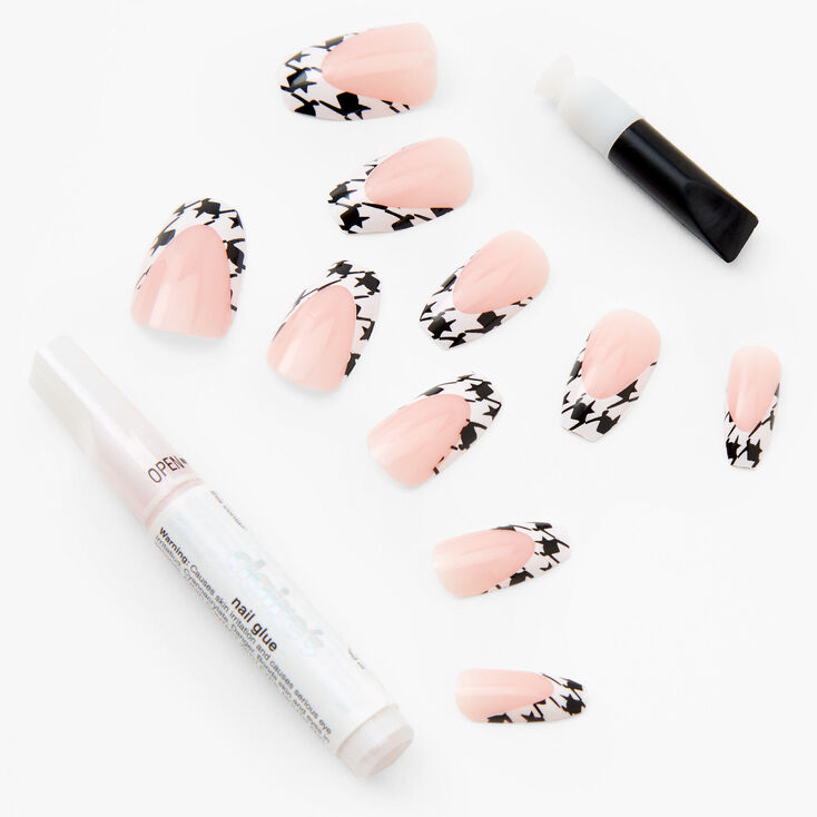 Faux ongles stiletto French manucure pied-de-poule - Lot de 24,