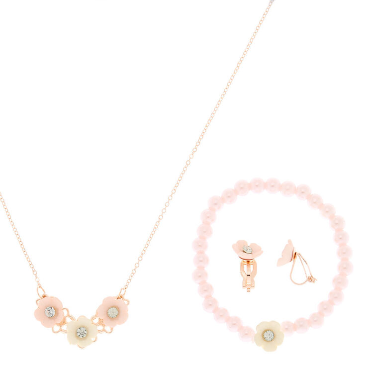 Claire&#39;s Club Rose Gold Flower Jewelry Set - Pink, 3 Pack,