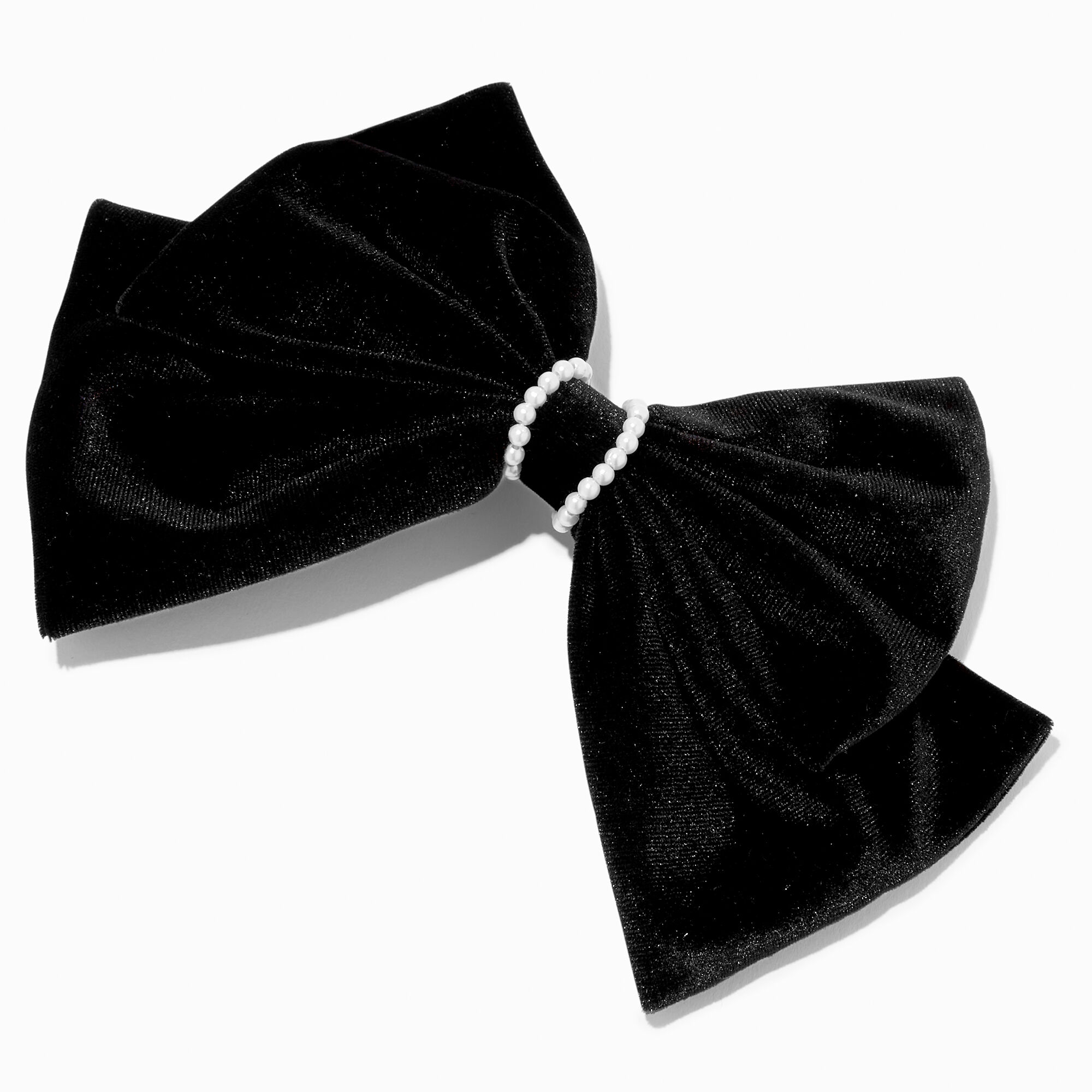 View Claires Velvet Pearl Trim Hair Bow Clip Black information