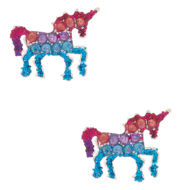 Claire's Clous d'oreille en strass licorne arc-en-ciel