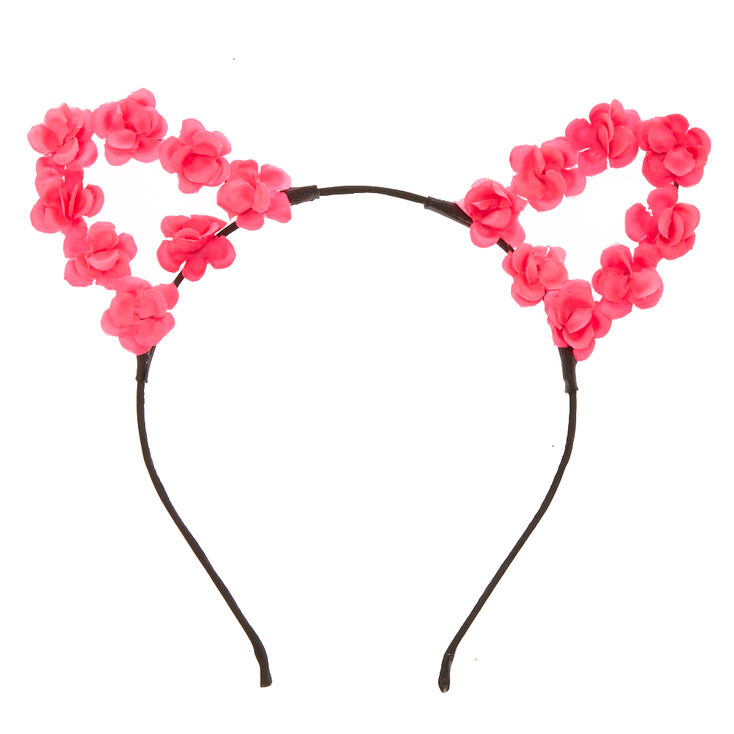 Hot Pink Flower Cat Ears Headband Claire's US