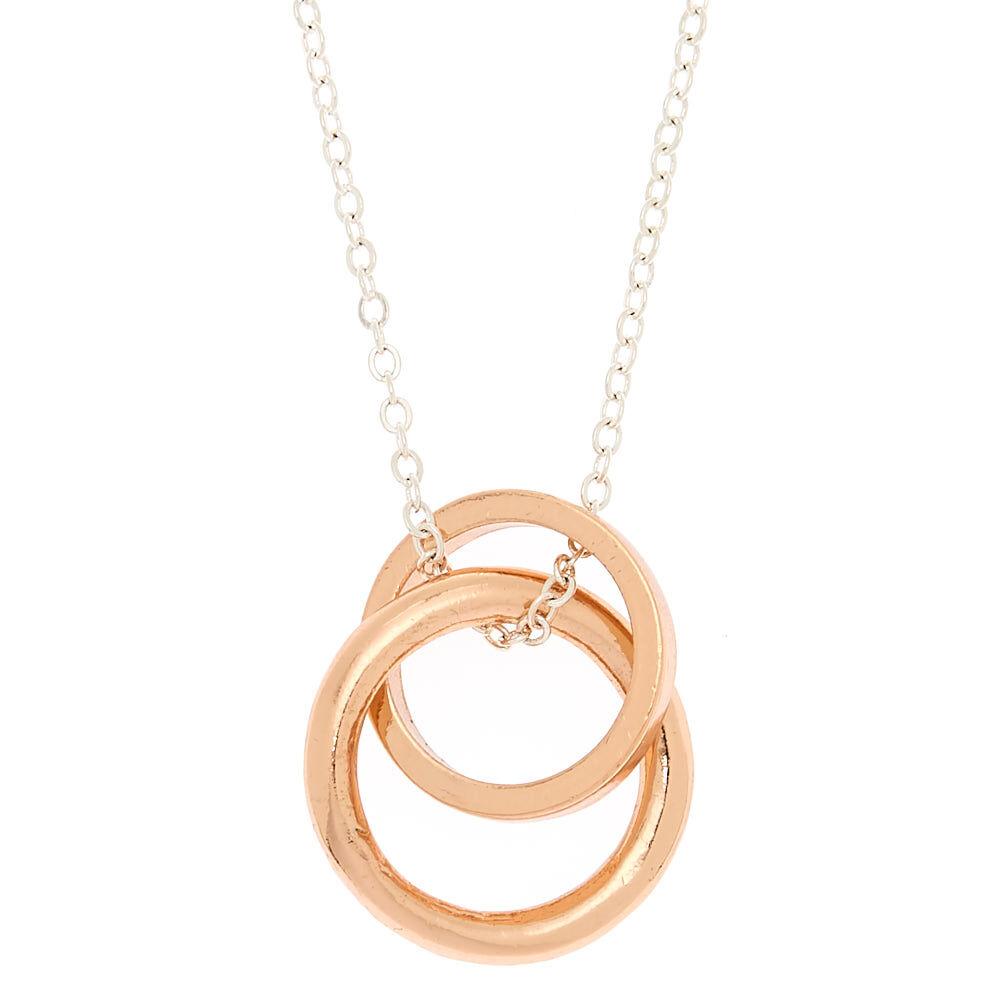 Mixed Metal Interlocking Circles Long Pendant Necklace,