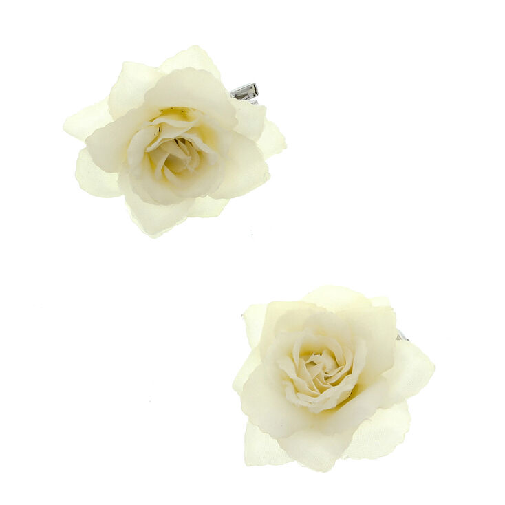Lot de 2 barrettes &agrave; motif rose cr&egrave;me,