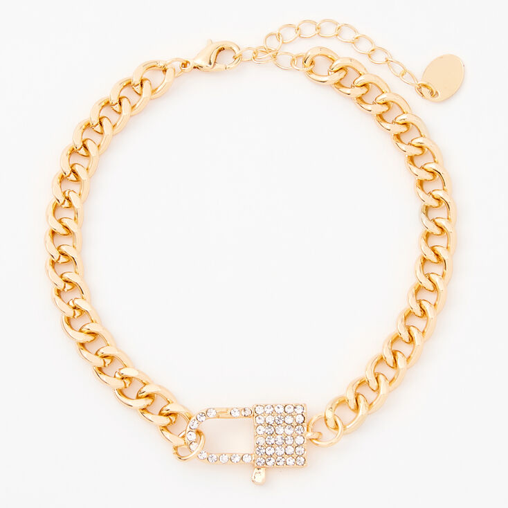 Gold Embellished Lock Chain Anklet | Claire's US
