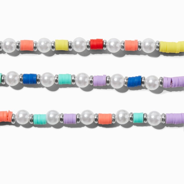 Claire&#39;s Club Pearl Rainbow Disc Beaded Stretch Bracelets - 3 Pack,