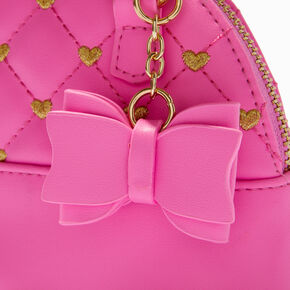 Sac &agrave; bandouli&egrave;re p&eacute;riode des f&ecirc;tes matelass&eacute; rose avec c&oelig;urs couleur dor&eacute;e,