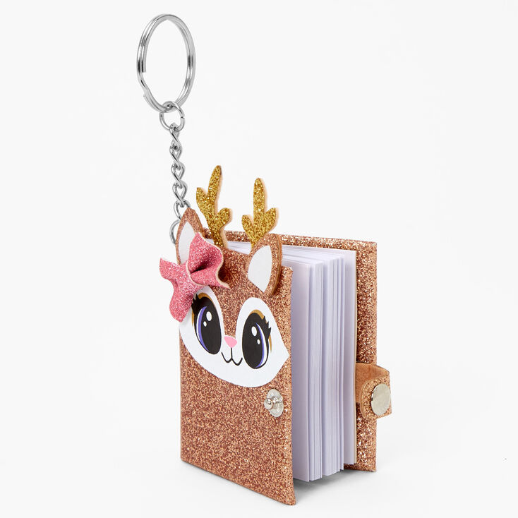 Glitter Deer Mini Diary Keychain - Brown,