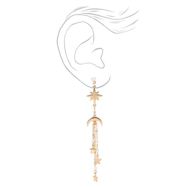 Gold Celestial Starburst 4&quot; Linear Drop Earrings,