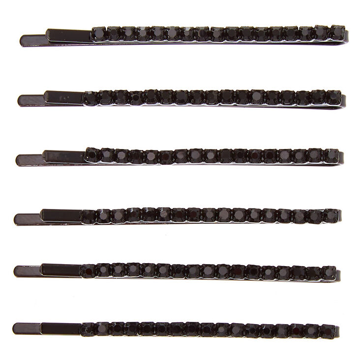Black Faux Crystal Hair Pins - 6 Pack,