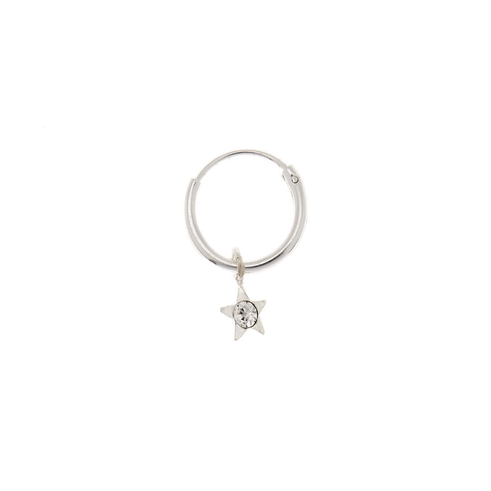Sterling Silver 22G Crystal Star Cartilage Hoop Earring,