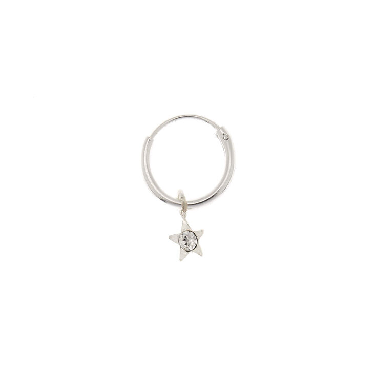 Sterling Silver 22G Crystal Star Cartilage Hoop Earring,