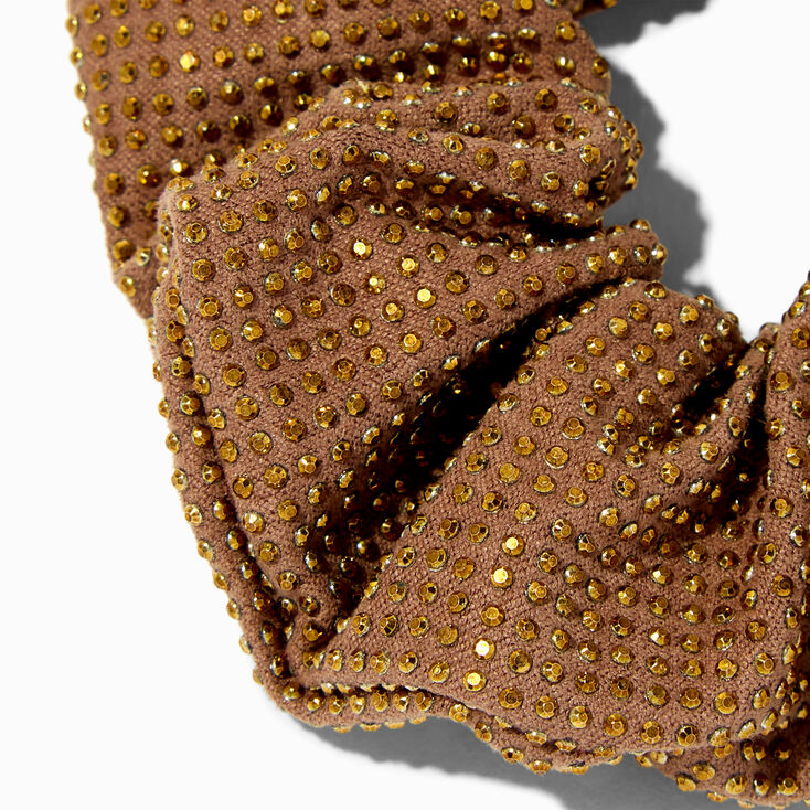 Brown Embellished Gold Sparkle Hair Scrunchie,