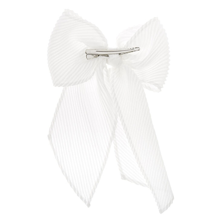 Pleated Chiffon Hair Bow Clip - White