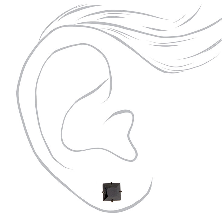 Black Titanium Cubic Zirconia Rectangle Stud Earrings - 6MM,